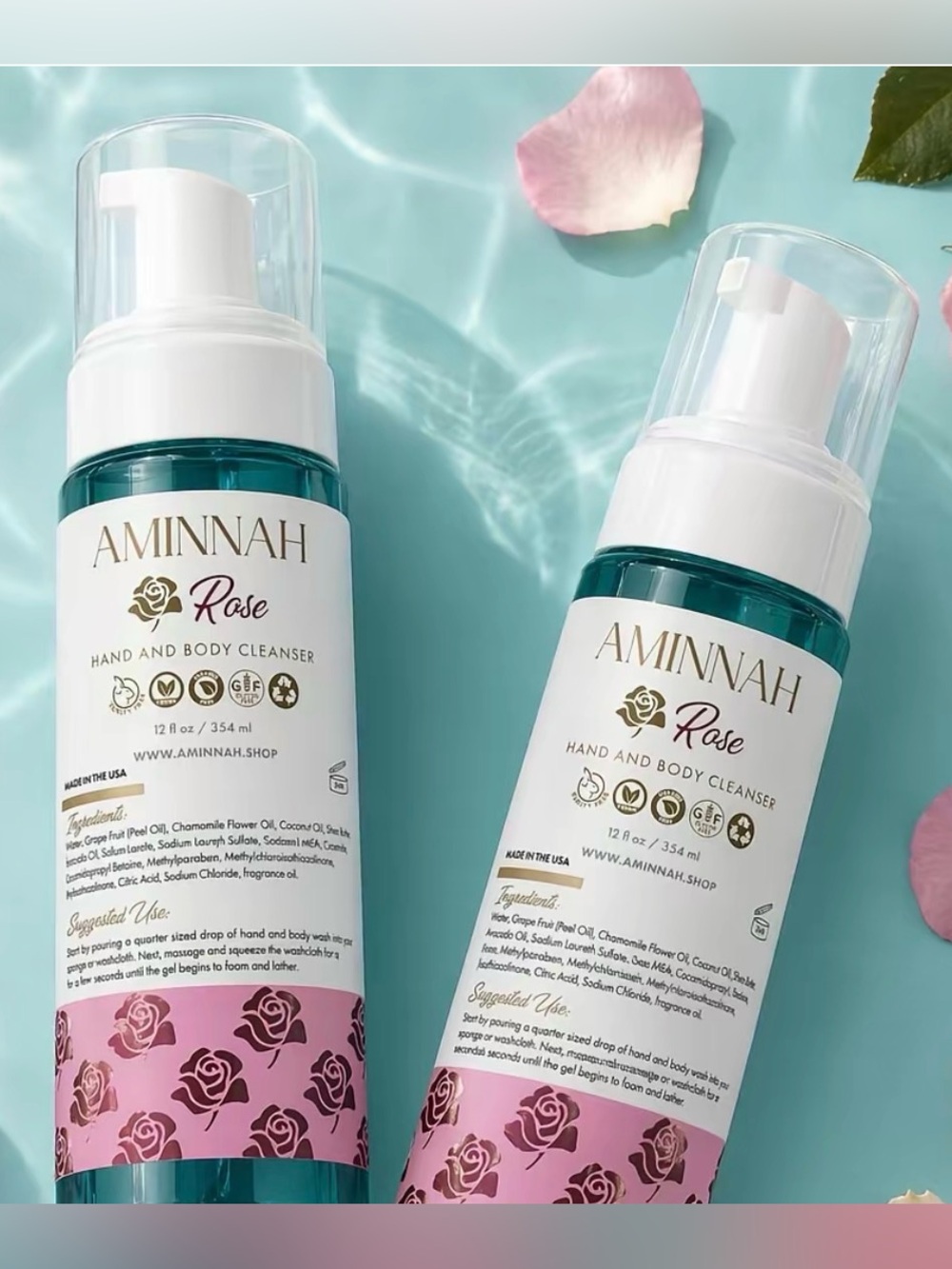 AMINNAH - Rose Or Rose Quartz Foaming Hand & Body Cleanser
